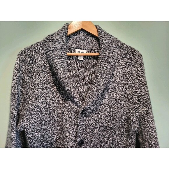 Mens Old Navy Black Gray Shawl Neck Wool Blend Cardigan Sweater Grandpa Sz M - Picture 2 of 7